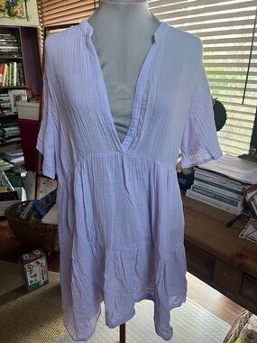 Anthropologie Light Lavender Crinkled V-Neck Tunic Dress XL